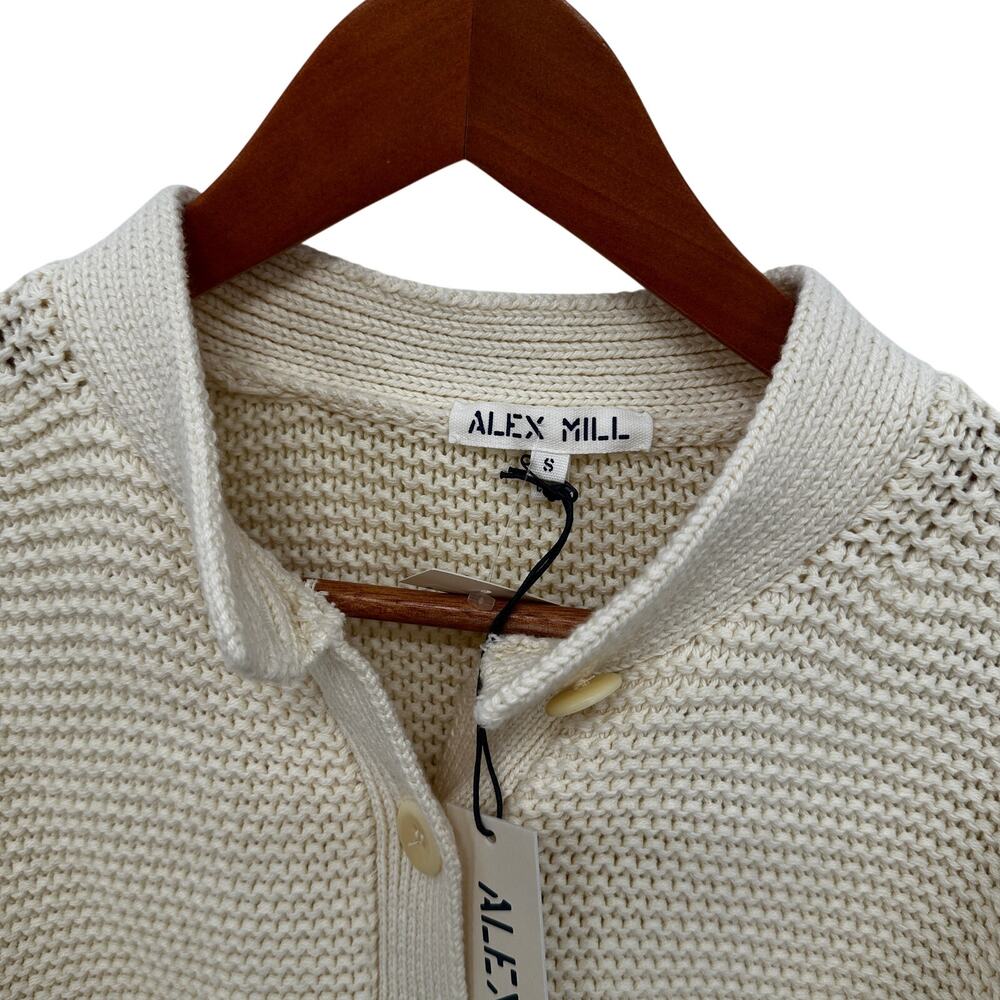 ALEX MILL NWT Evereve Nico Cardigan Sweater in Cotton Knit in Ivory // S - Picture 7 of 13